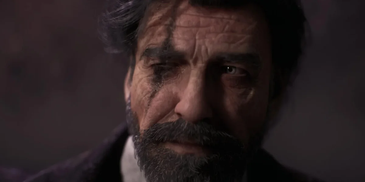 A close-up screenshot of a somber Renoir from Clair Obscur: Expedition 33